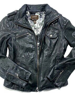 DANIER Italian Leather Fitted Moto Jacket Black XS Biker Chic Indie Sleaze Y2K
